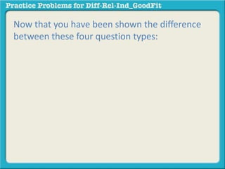 Now that you have been shown the difference 
between these four question types: 
 