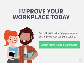 Tools like Oﬀicevibe help you measure
and improve your company culture.
Learn More About Oﬀicevibe
IMPROVE YOUR
WORKPLACE ...