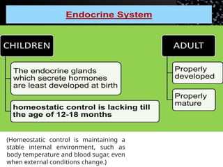 (Homeostatic control is maintaining a
stable internal environment, such as
body temperature and blood sugar, even
when external conditions change.)
 