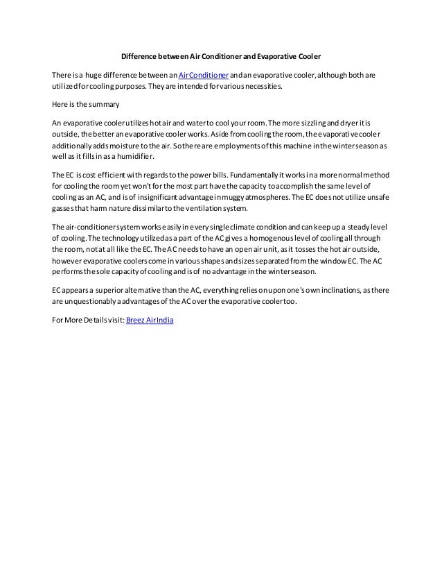 Difference between air conditioner and evaporative cooler