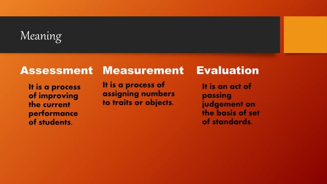 Difference between assessment, measurement and evaluation | PPTX