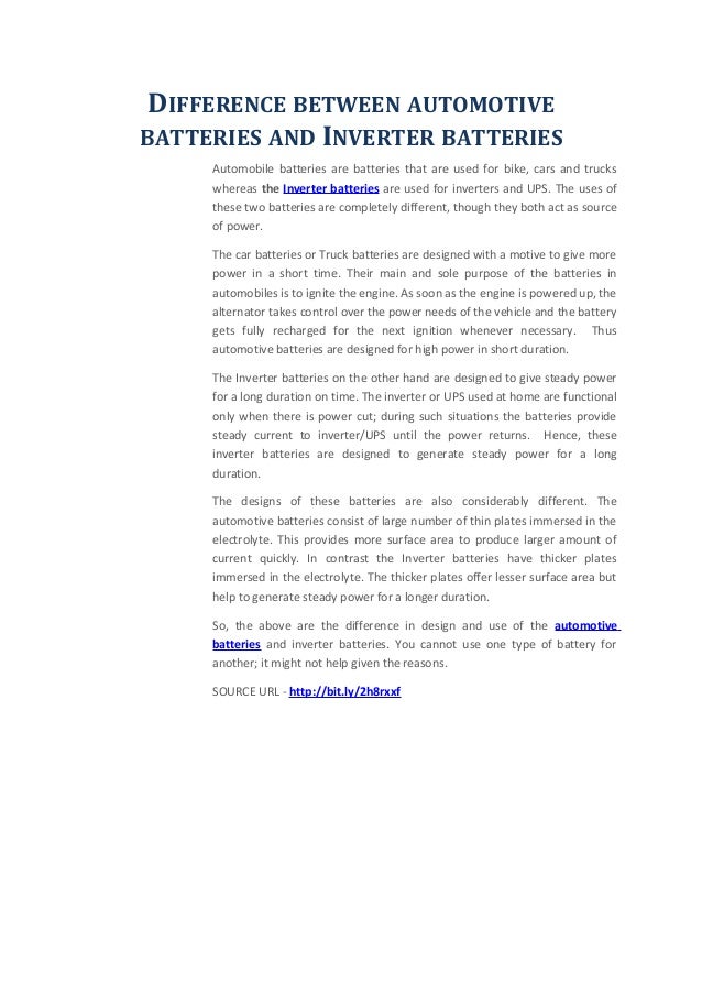 Difference between Automotive and Inverter Batteries