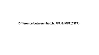 Difference between batch ,PFR & MFR(CSTR)
 