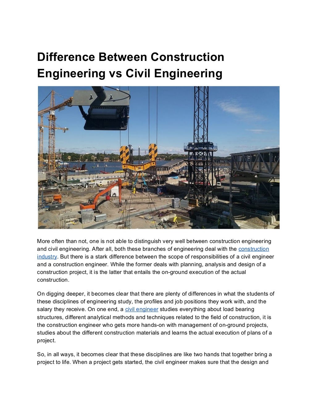 Difference between construction engineering vs civil engineering