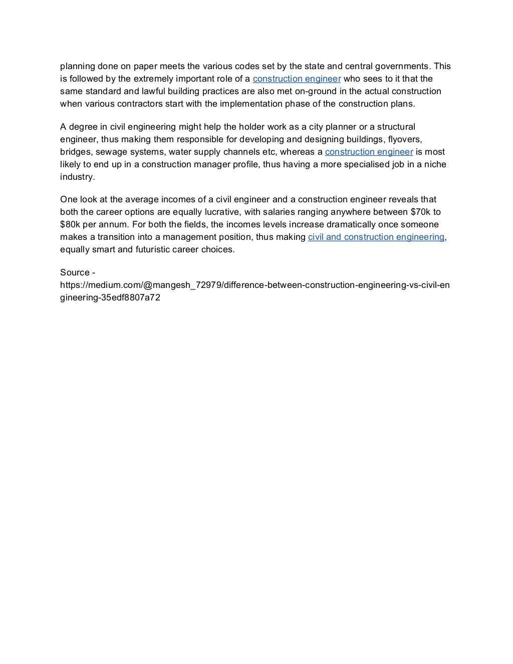 Difference between construction engineering vs civil engineering