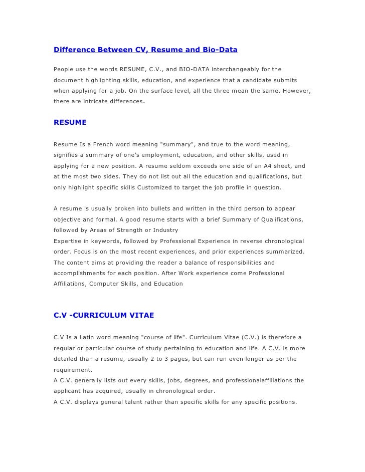 Difference of cv and resume