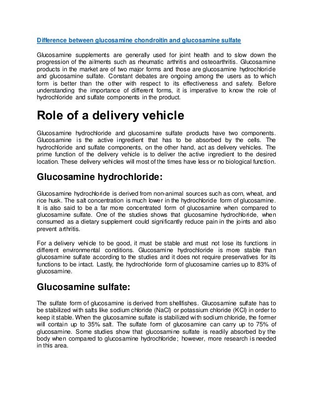 Difference between glucosamine chondroitin and glucosamine sulfate