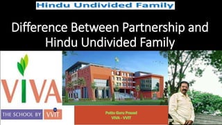 Difference Between Partnership and
Hindu Undivided Family
 