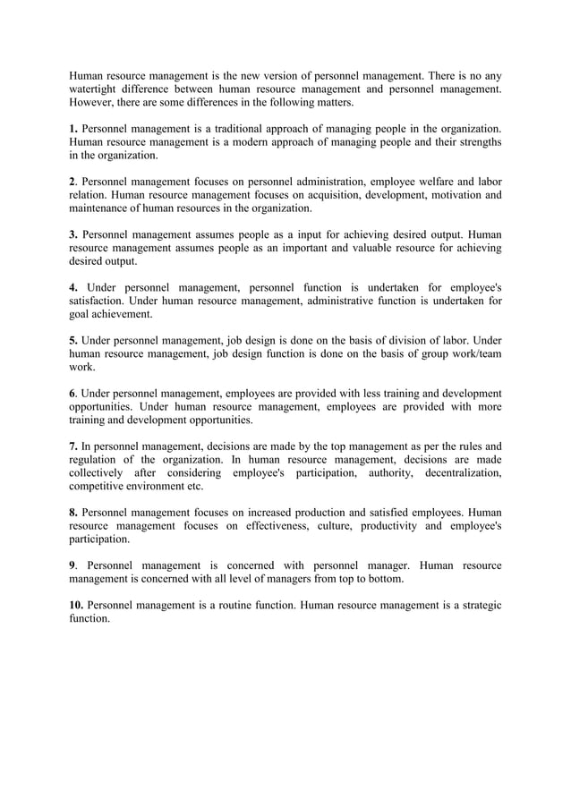 Difference between human resource management and personnel management PDF