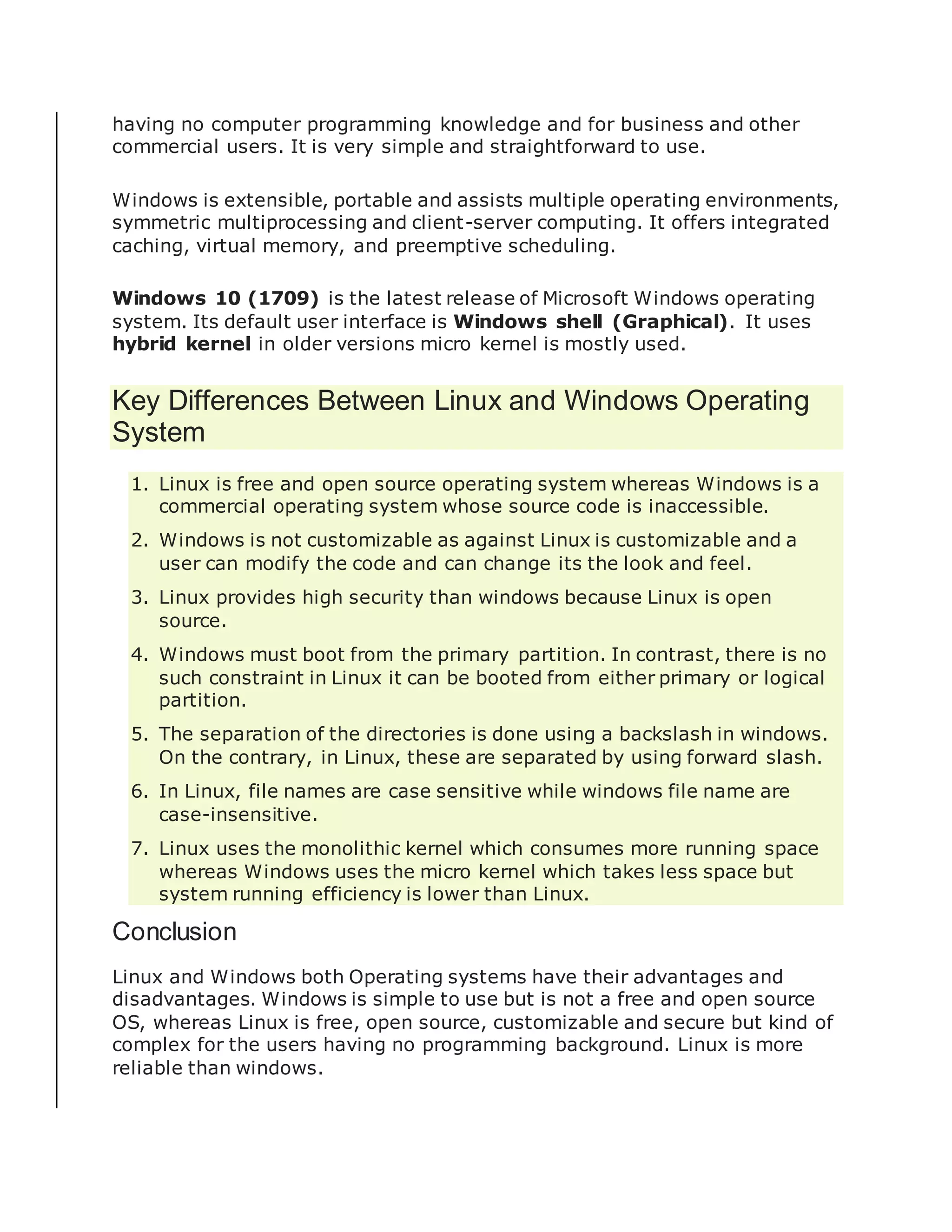Difference between linux and windows operating system | DOCX