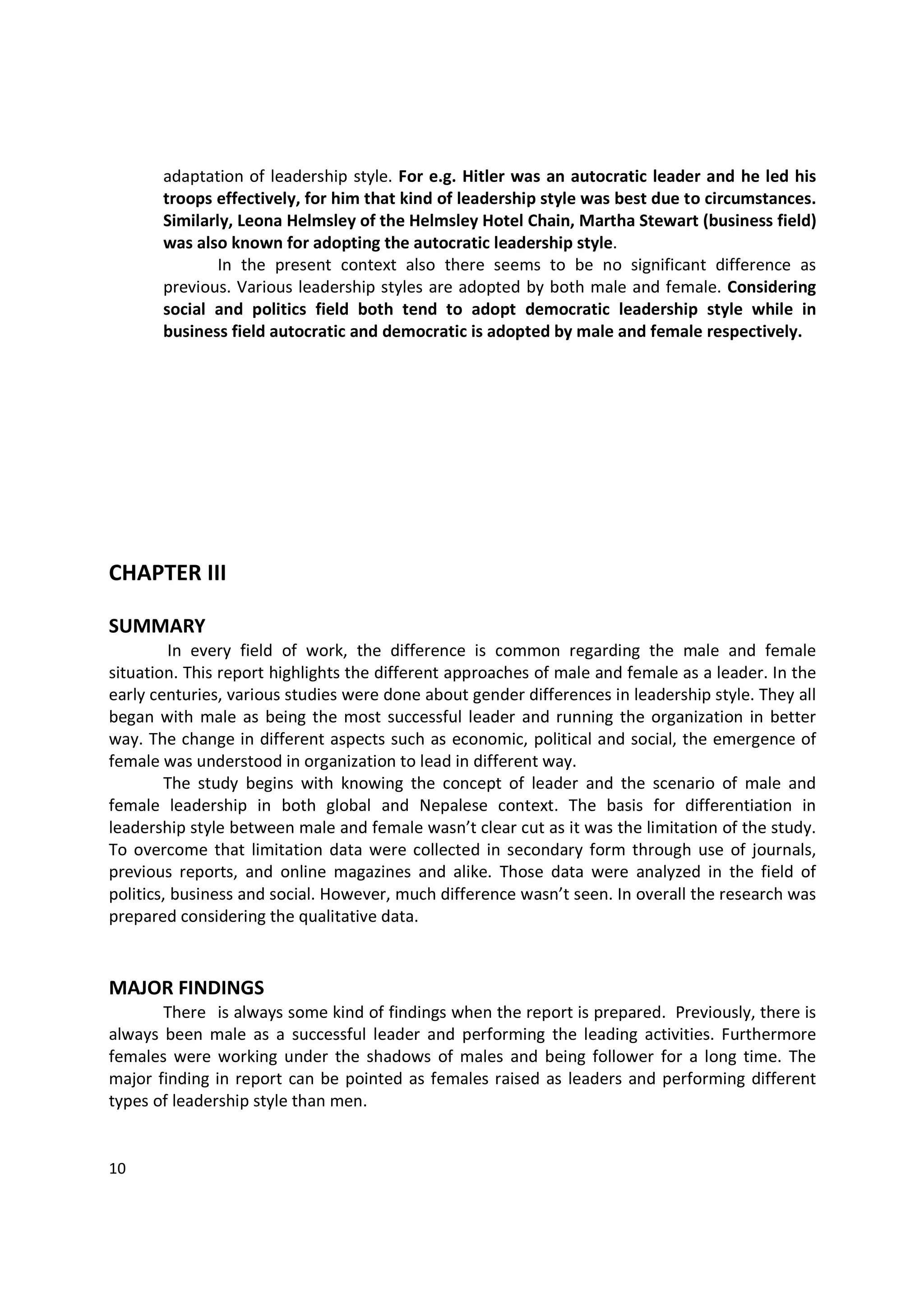 Difference between male and female leadership style | PDF