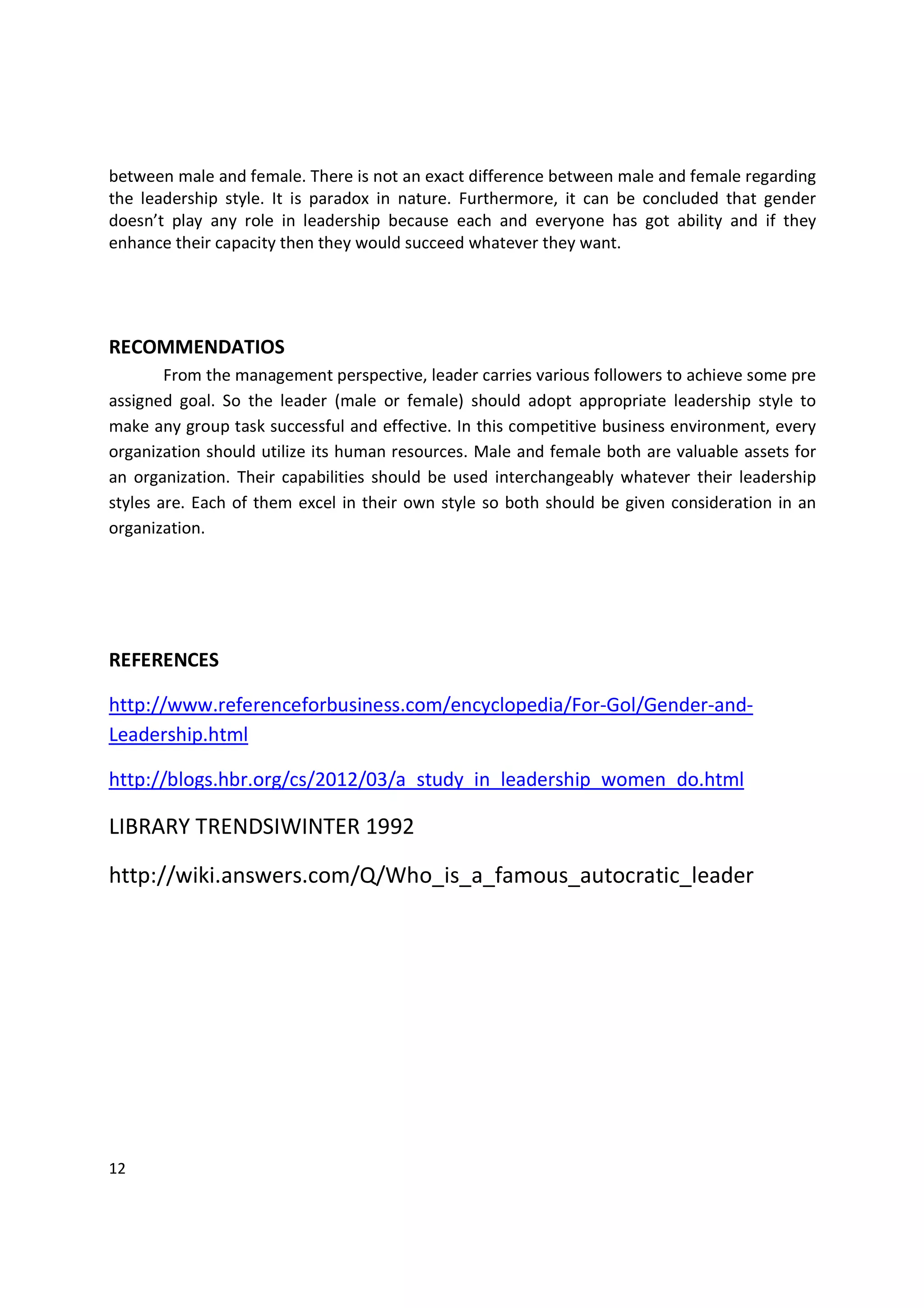 Difference between male and female leadership style | PDF