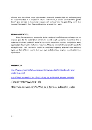 Difference between male and female leadership style | PDF