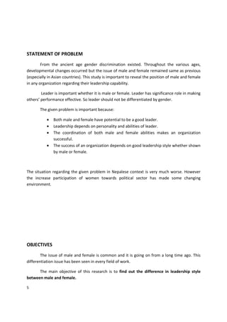 Difference between male and female leadership style | PDF