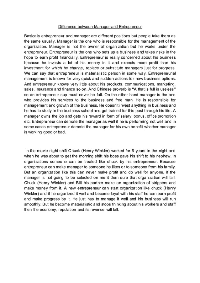 Difference between manager and entrepreneur 01 pdf