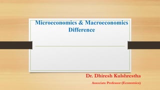 Microeconomics & Macroeconomics
Difference
Dr. Dhiresh Kulshrestha
Associate Professor (Economics)
 