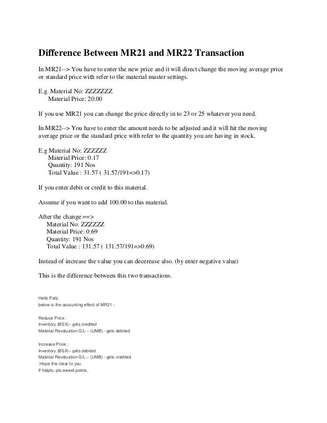 Difference between mr21 and mr22 transaction