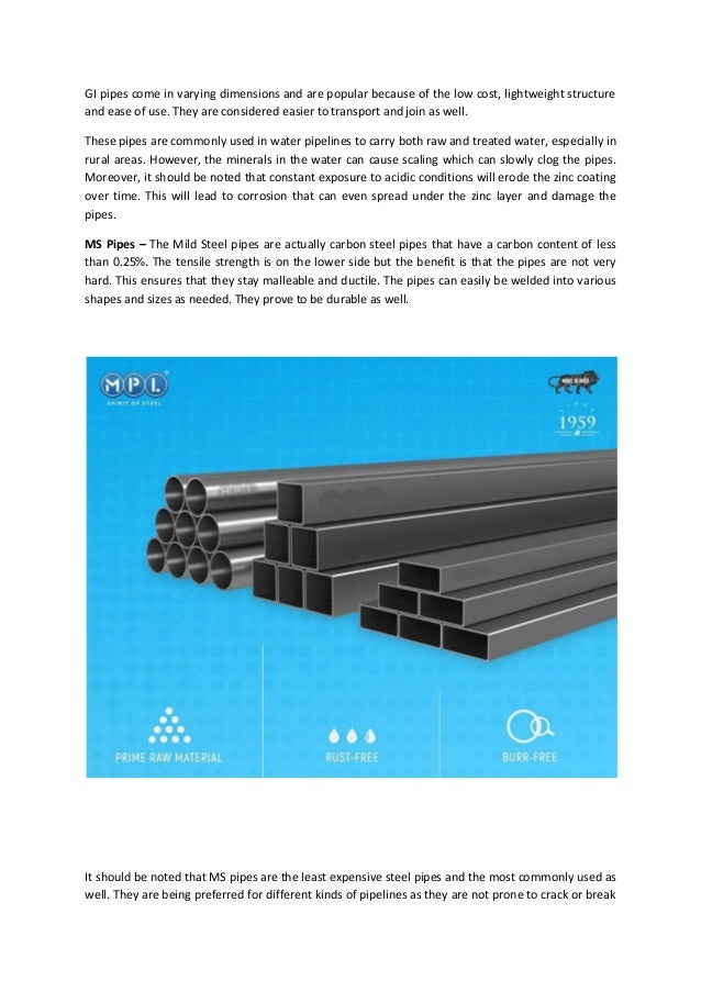 Difference between ms and gi pipes