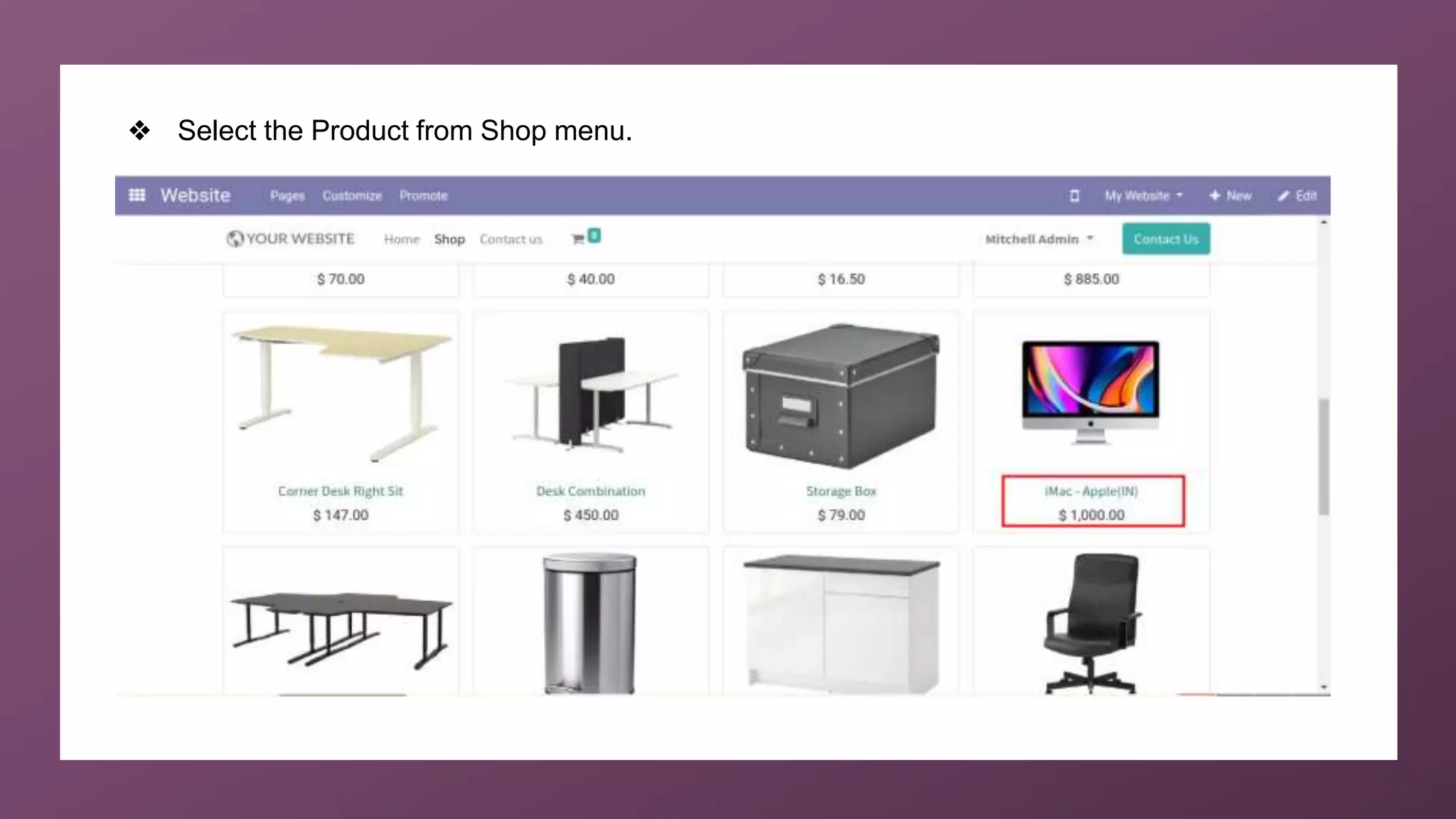 ❖ Select the Product from Shop menu.
 