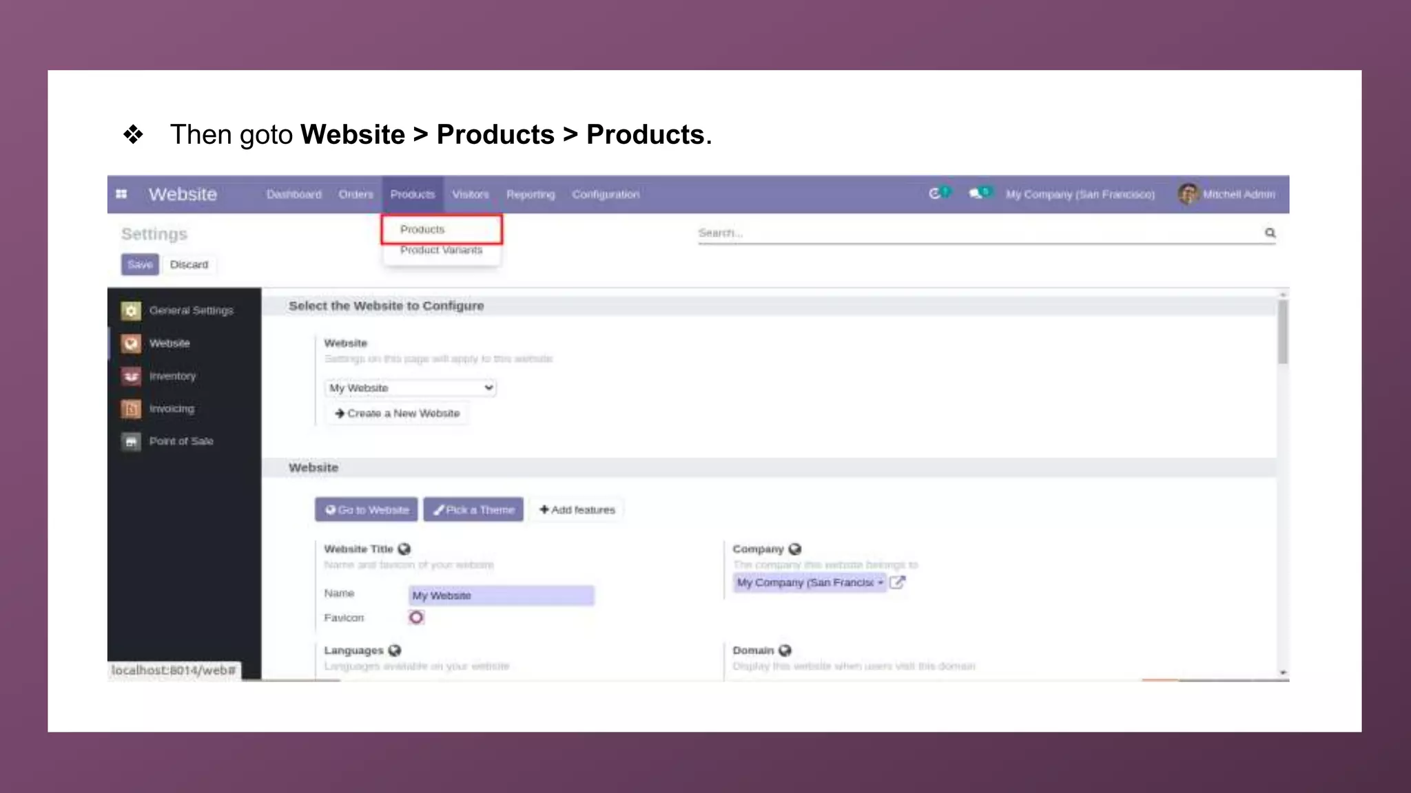 ❖ Then goto Website > Products > Products.
 