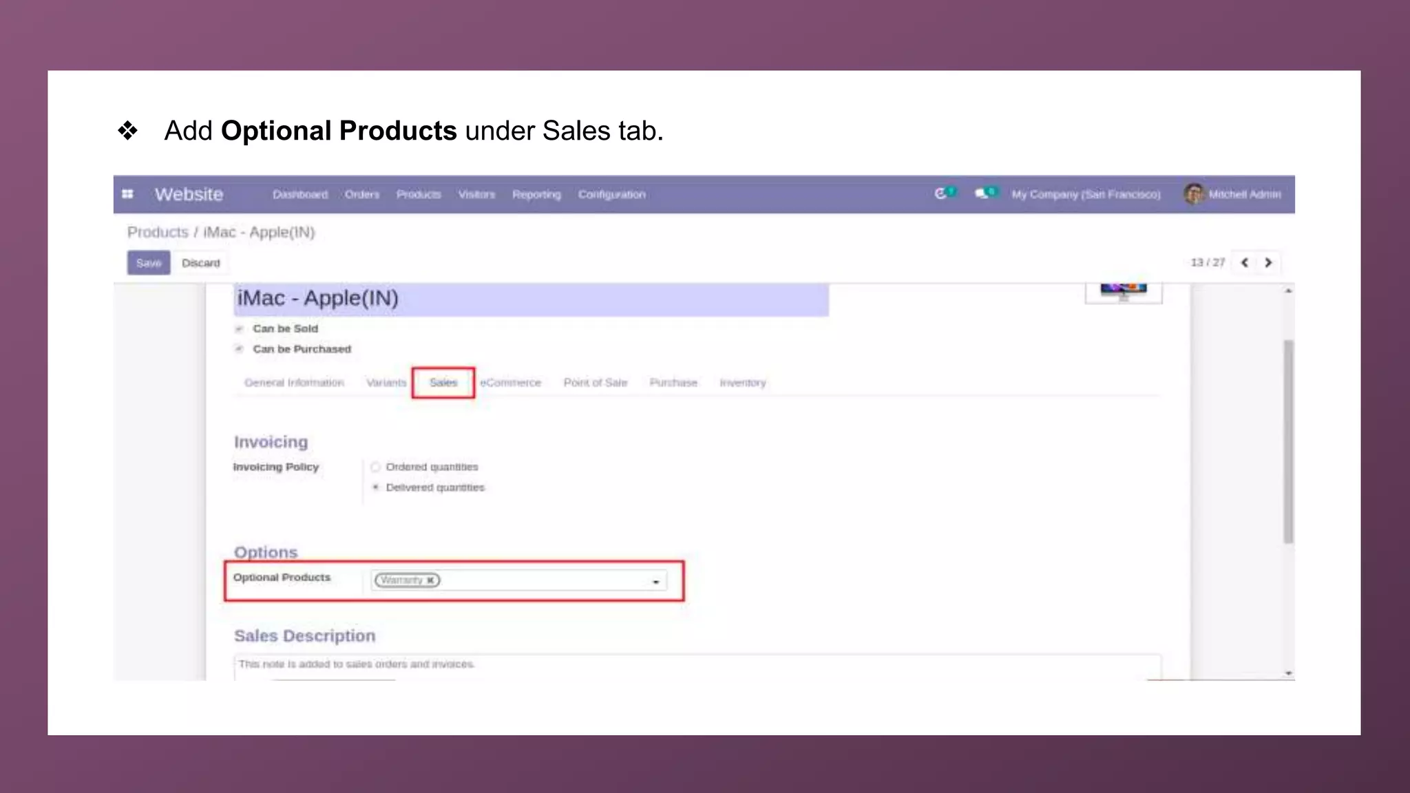❖ Add Optional Products under Sales tab.
 