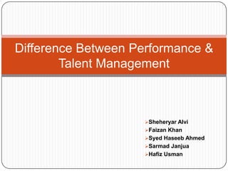 Difference Between Performance & 
Talent Management 
Author & Presenter 
Sheheryar Alvi 
 