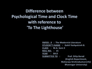 Difference between
Psychological Time and Clock Time
with reference to
'To The Lighthouse'

 