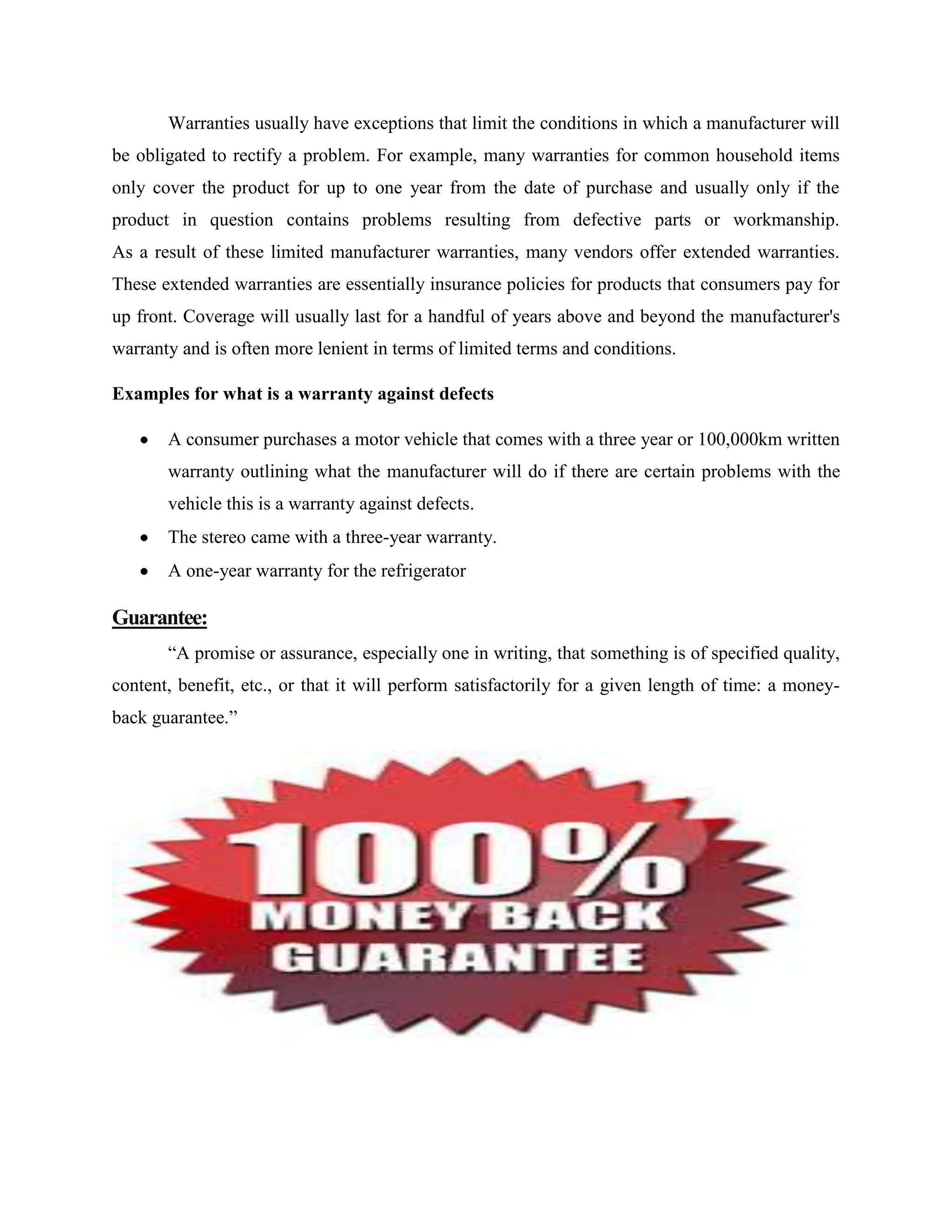 Difference between warranty & grrantee | DOCX