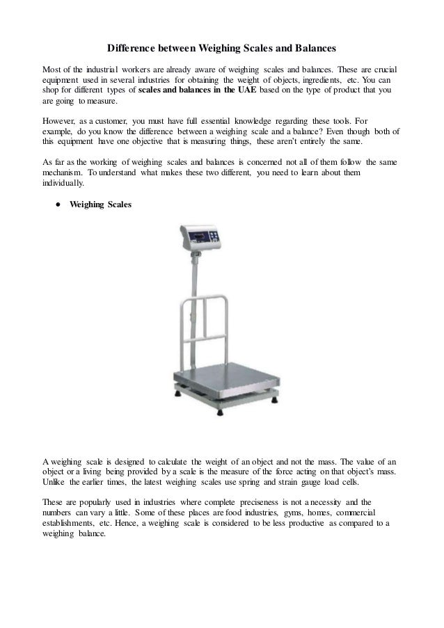 Difference between weighing scales and balances