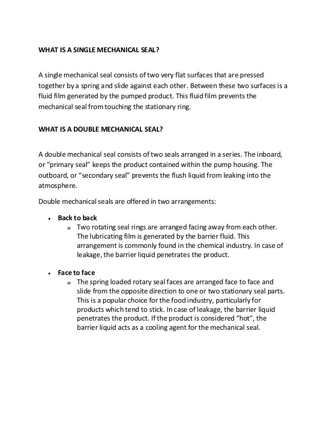Difference btw. single & double mechanical seal