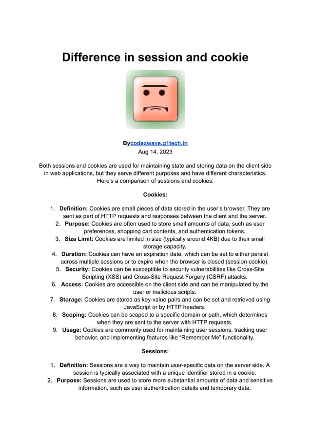 Difference in session and cookie.pdf | Web Development | Internet