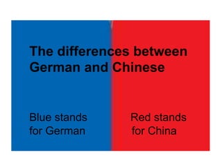 The differences between
German and Chinese


Blue stands   Red stands
for German    for China
 