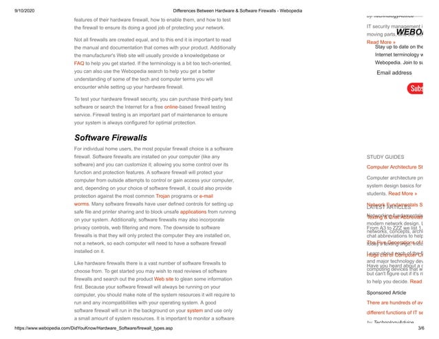 Differences between hardware & software firewalls webopedia | PPT