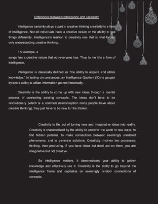 Differences between Intelligence and Creativity English IV | PDF