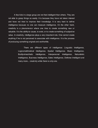 Differences between Intelligence and Creativity English IV | PDF