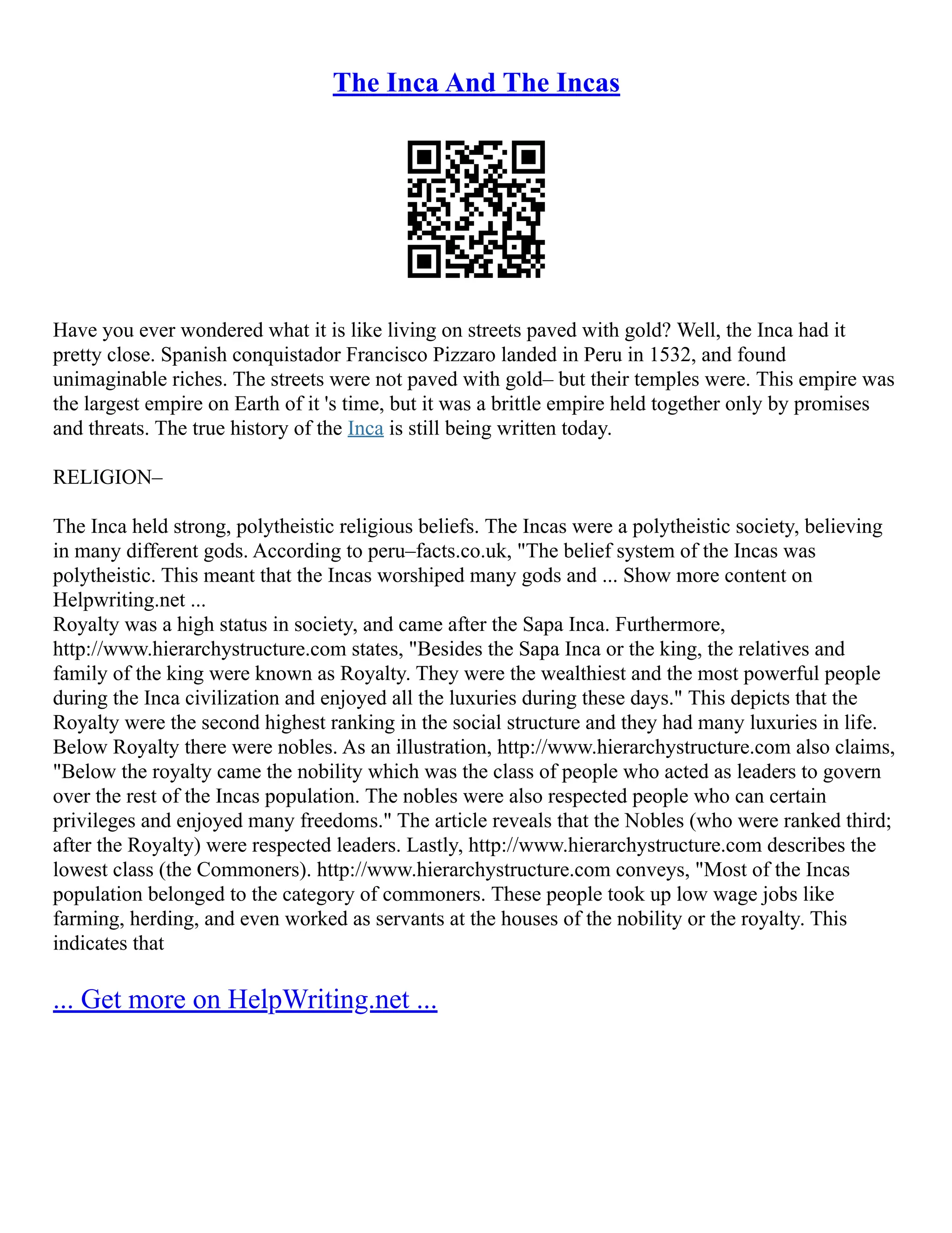 Differences Between The Spanish And Inca | PDF