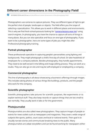 Different career dimensions in the Photography Field! | DOCX