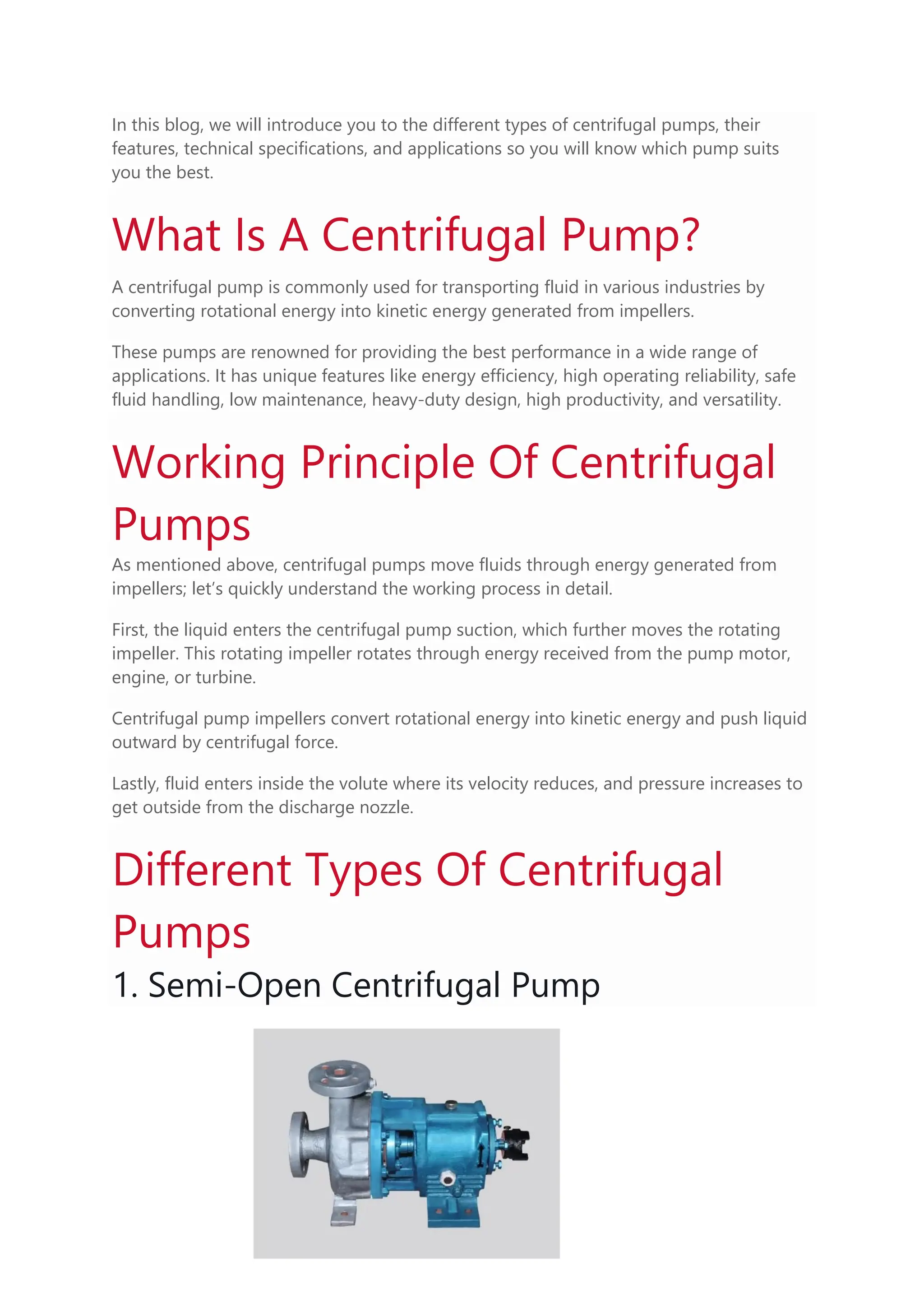 Different Centrifugal Pump Types and Their Applications | PDF