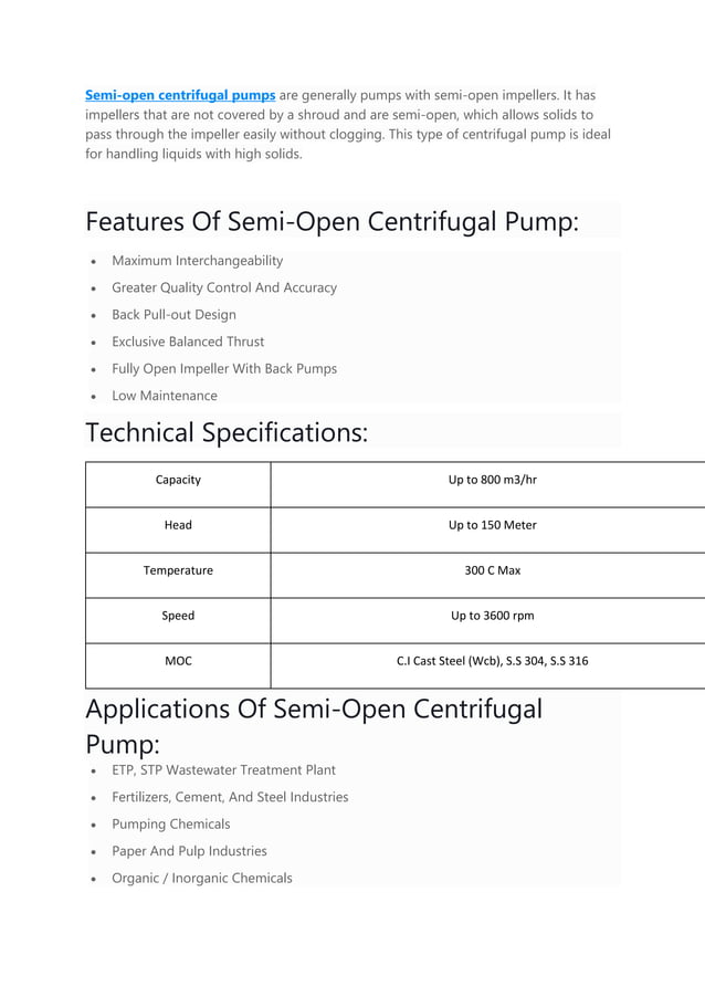 Different Centrifugal Pump Types and Their Applications | PDF