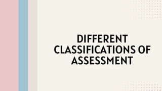 DIFFERENT
CLASSIFICATIONS OF
ASSESSMENT
 