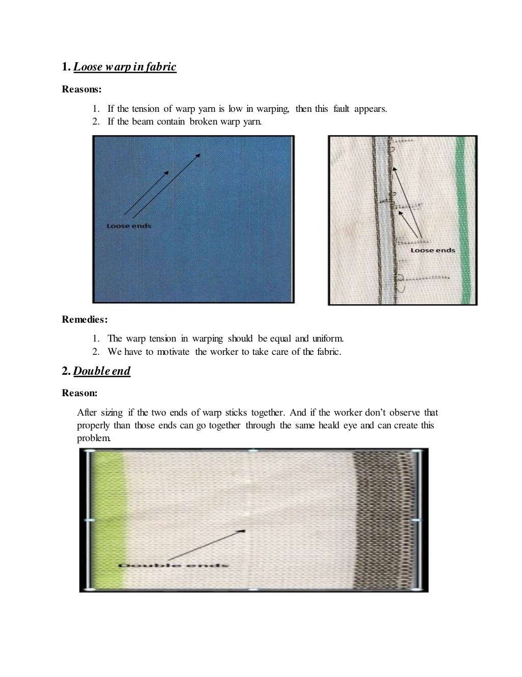 Different faults of fabric