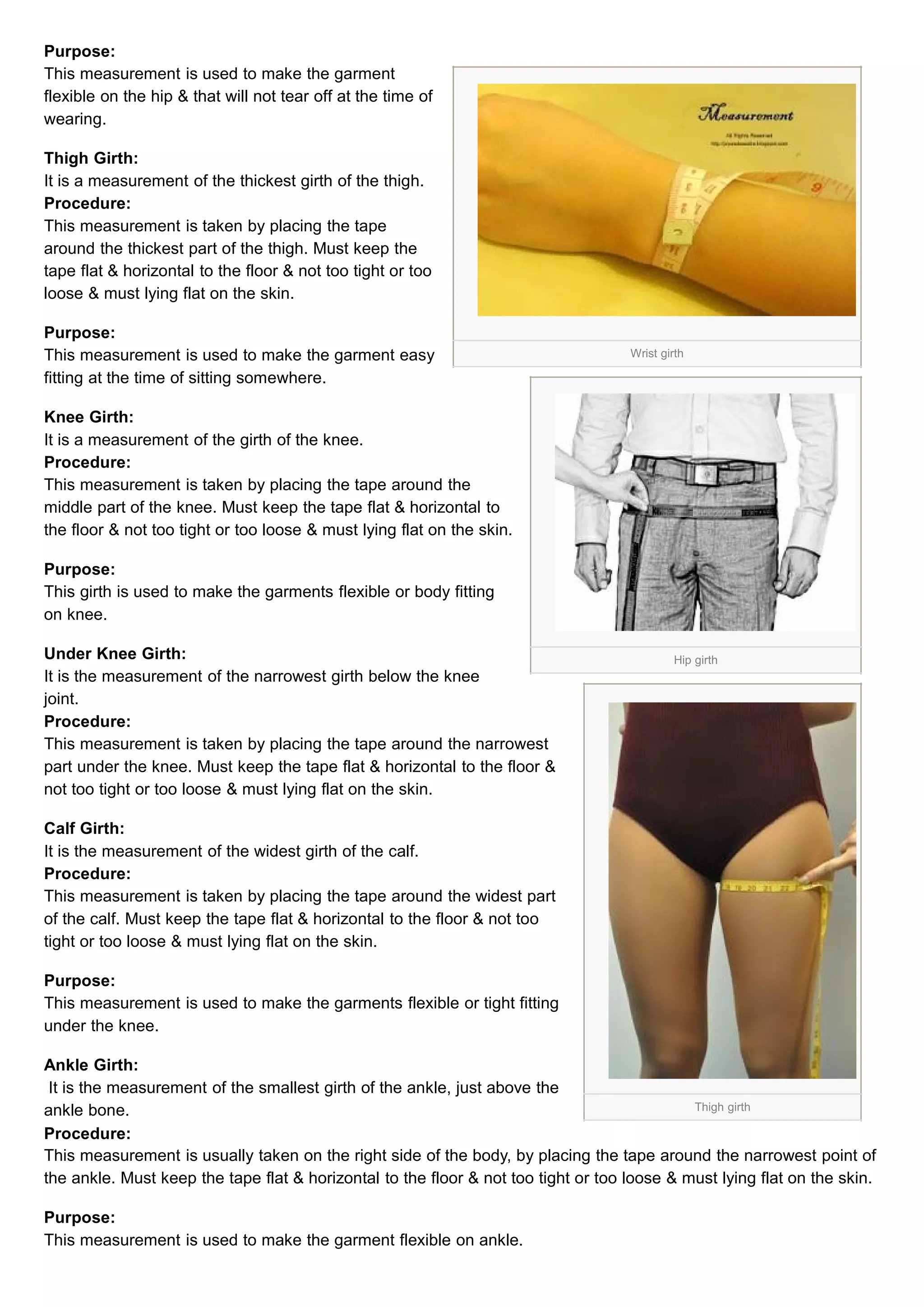 Different girth measurement of human body | PDF