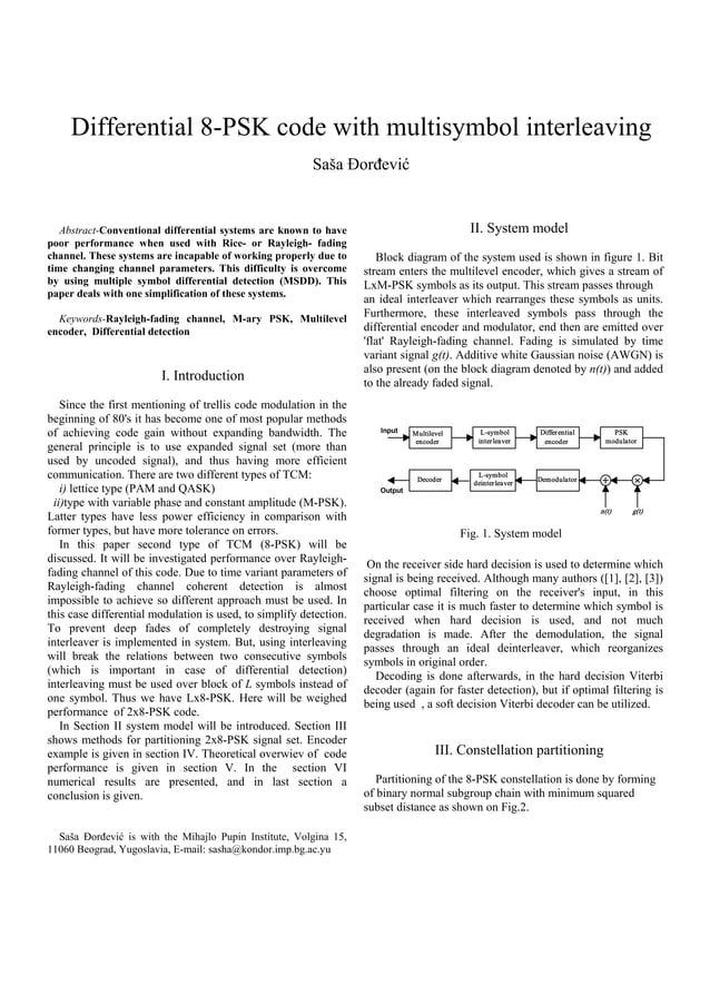 Differential 8 PSK code with multisymbol interleaving | PDF