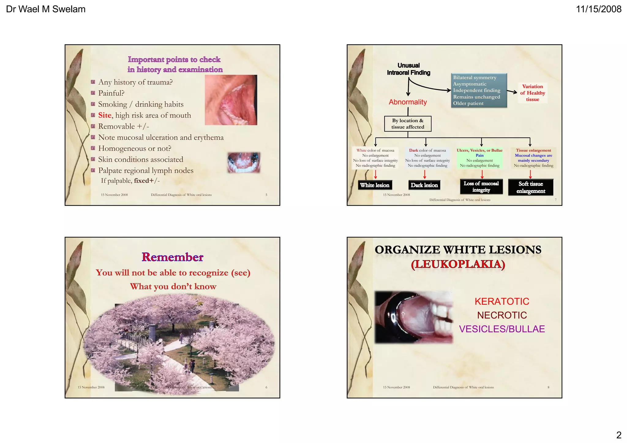 Differential diagnosis for Oral White Lesions | PDF