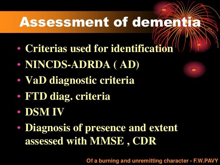 Differential diagnosis of dementia