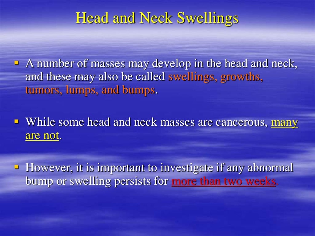 Differential diagnosis of head and neck swelling