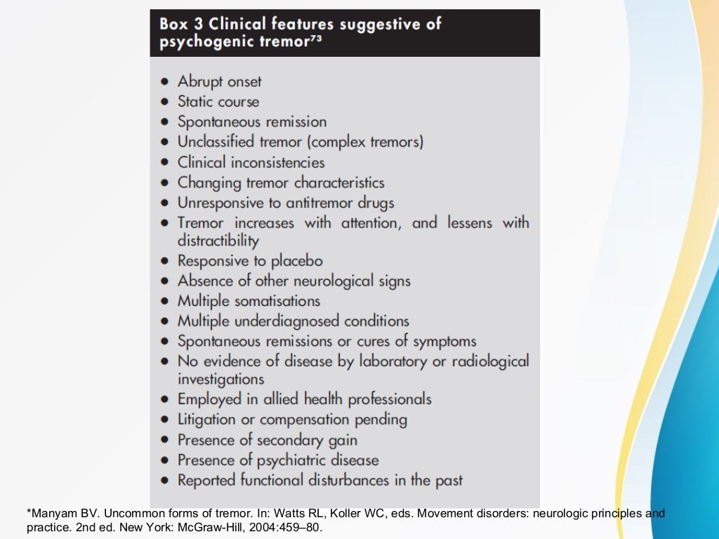 Differential diagnosis of tremors