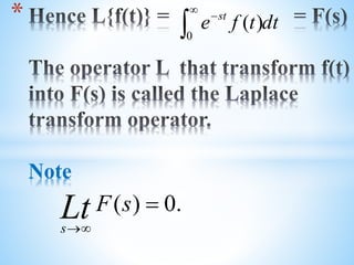 *
Note
dttfe st



0
)(
.0)( 

sFLts
 