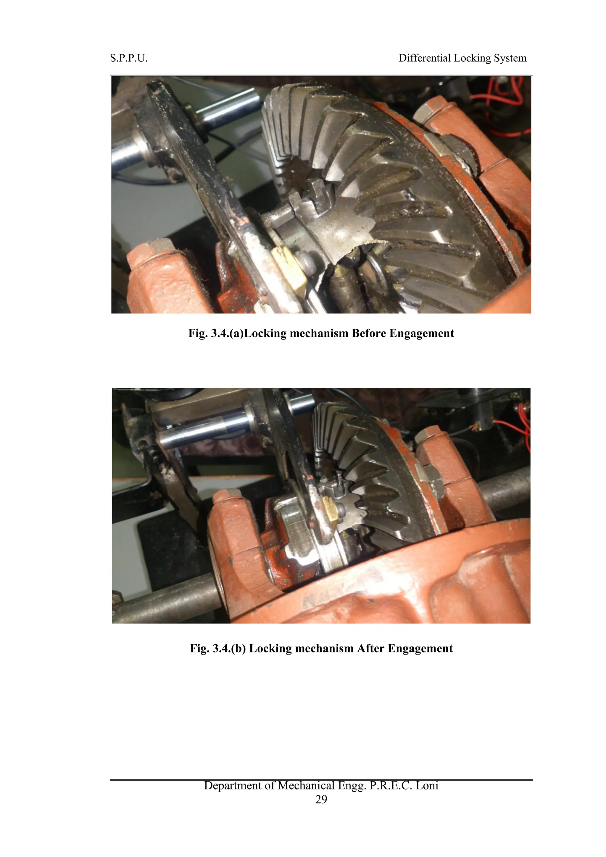 S.P.P.U. Differential Locking System
Department of Mechanical Engg. P.R.E.C. Loni
29
Fig. 3.4.(a)Locking mechanism Before Engagement
Fig. 3.4.(b) Locking mechanism After Engagement
 