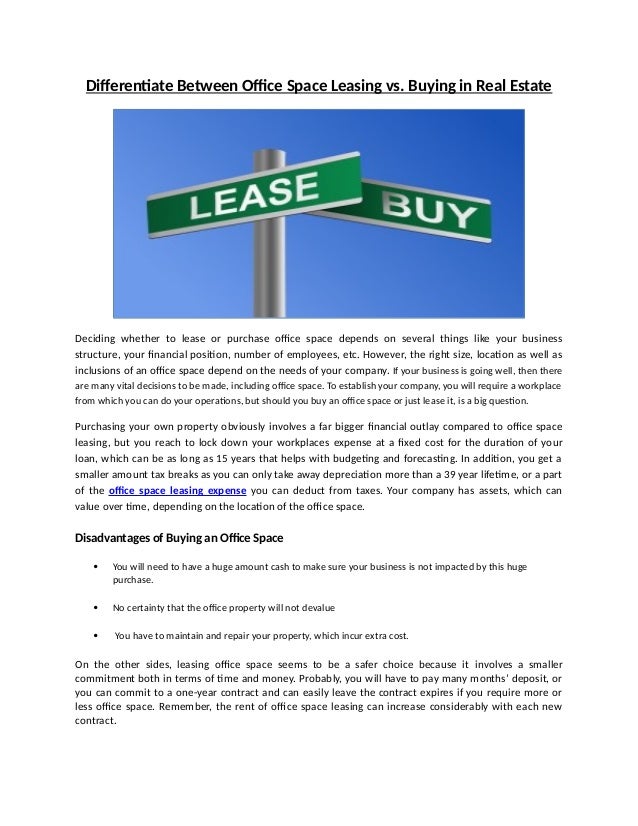 Differentiate Between Office Space Leasing vs Buy In real Estate